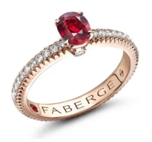 Faberge Colours of Love 18ct Rose Gold Ruby Diamond Fluted Ring