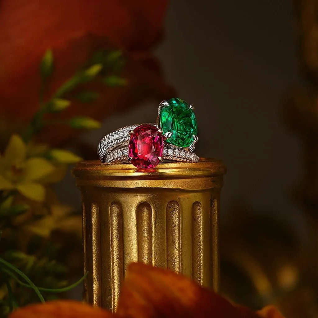Faberge Colours of Love 18ct Rose Gold Ruby Diamond Fluted Ring