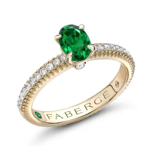 Faberge Colours of Love 18ct Yellow Gold Emerald Diamond Fluted Ring