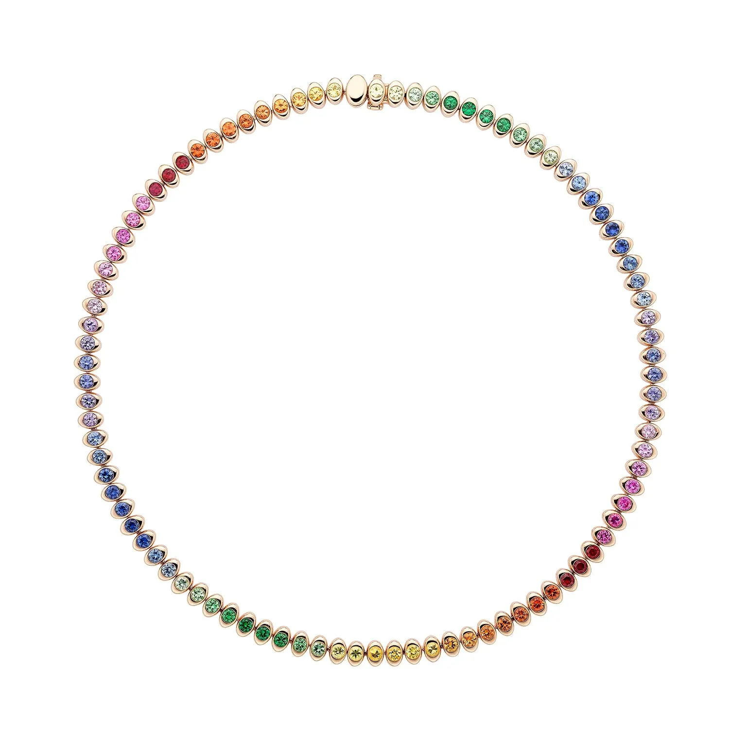 Faberge Colours of Love Cosmic Curve 18ct Rose Gold Rainbow Gemstone Necklace
