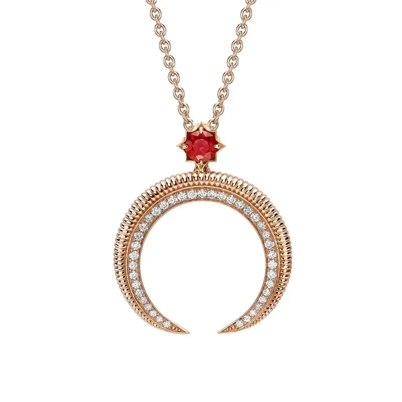 Faberge Colours of Love Hilal 18ct Rose Gold Ruby Diamond Pendant
