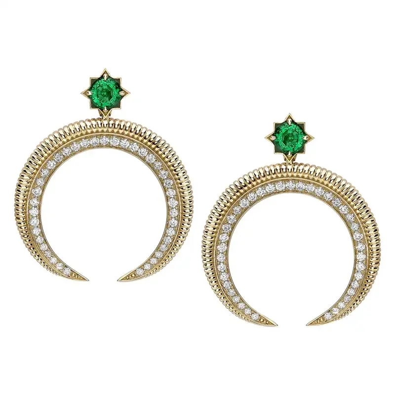 Faberge Colours of Love Hilal 18ct Yellow Gold Emerald Diamond Earrings