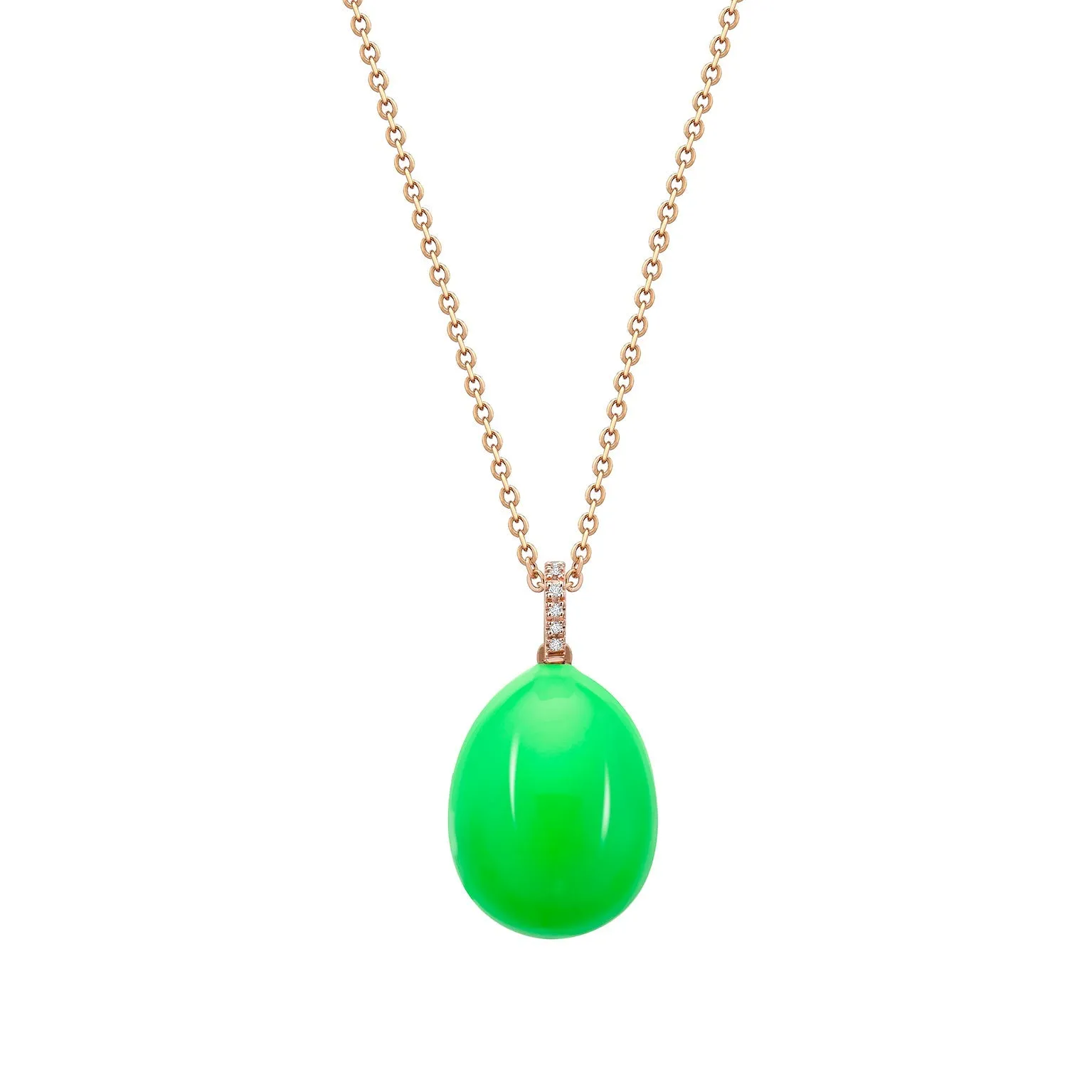 Faberge Essence 18ct Rose Gold Neon Green Egg Pendant with Diamond Bail