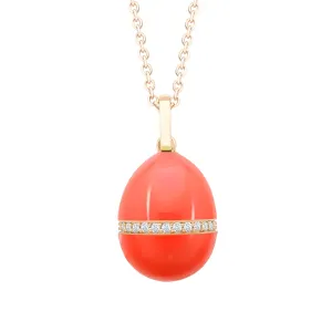 Faberge Essence 18ct Rose Gold Neon Orange Egg Pendant with Diamond Belt
