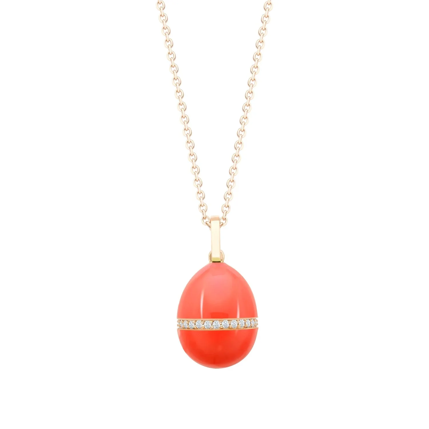 Faberge Essence 18ct Rose Gold Neon Orange Egg Pendant with Diamond Belt