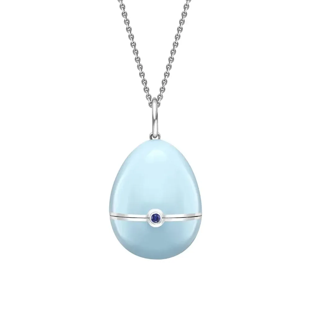 Faberge Essence 18ct White and Yellow Gold Sapphire Blue Lacquer Teddy Surprise Locket