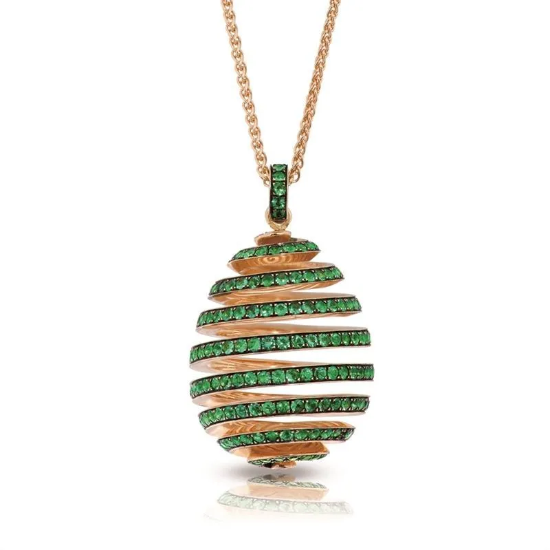 Faberge Essence Spiral 18ct Yellow Gold Emerald Pendant
