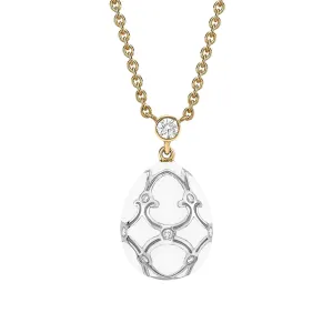 Faberge Heritage Yellow & White Gold Diamond & White Guilloch Enamel Petite Egg Pendant