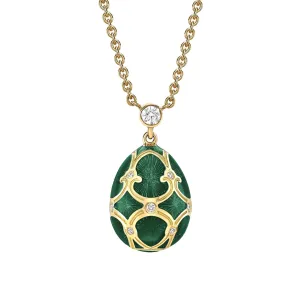 Faberge Heritage Yellow Gold Diamond & Green Guilloch Enamel Petite Egg Pendant