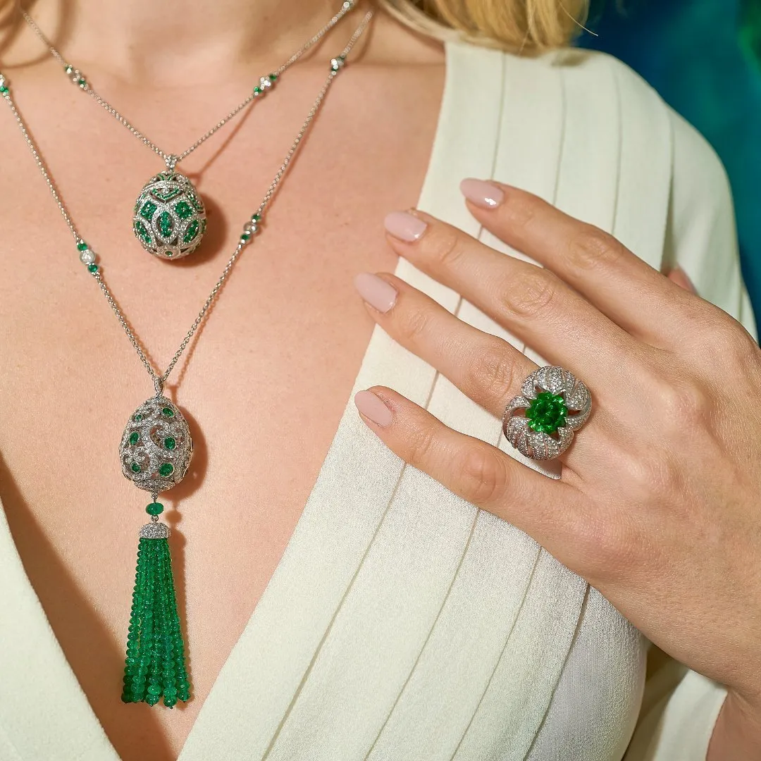Faberge Imperial Imperatrice Emerald Tassel Pendant