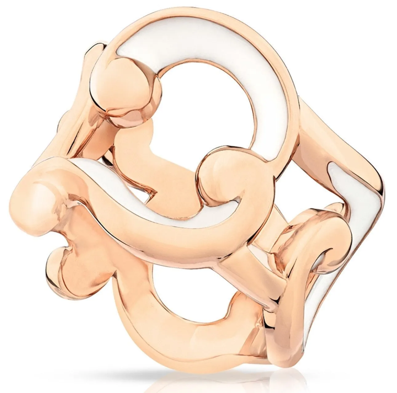Faberge Rococo 18ct Rose Gold White Enamel Wide Ring D