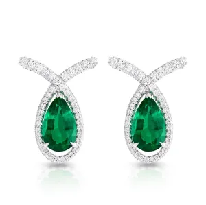 Faberge Treasures Cotillon 18ct White Gold Emerald Diamond Pear Cut Earrings
