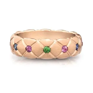 Faberge Treillage 18ct Rose Gold Multi-Coloured Thin Ring
