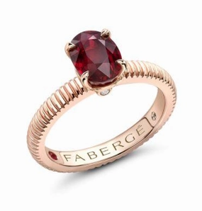 Faberge Colours of Love 18ct Rose Gold Ruby Diamond Fluted Ring