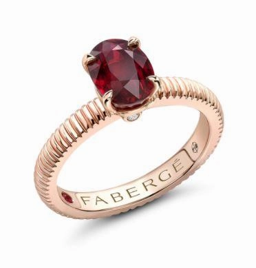 Faberge Colours of Love 18ct Rose Gold Ruby Diamond Fluted Ring