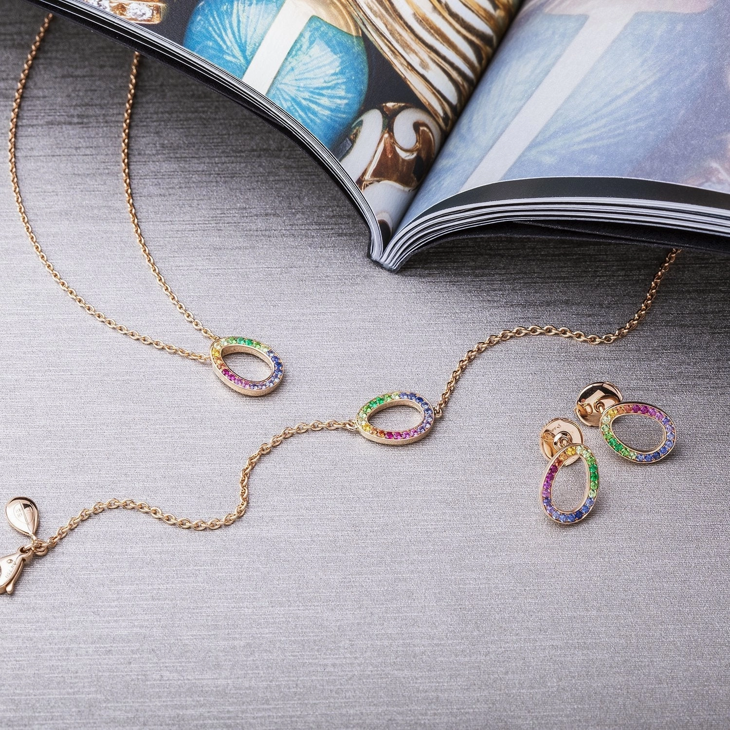 Faberge Colours of Love Sasha 18ct Rose Gold Rainbow Gemstone Egg Necklace