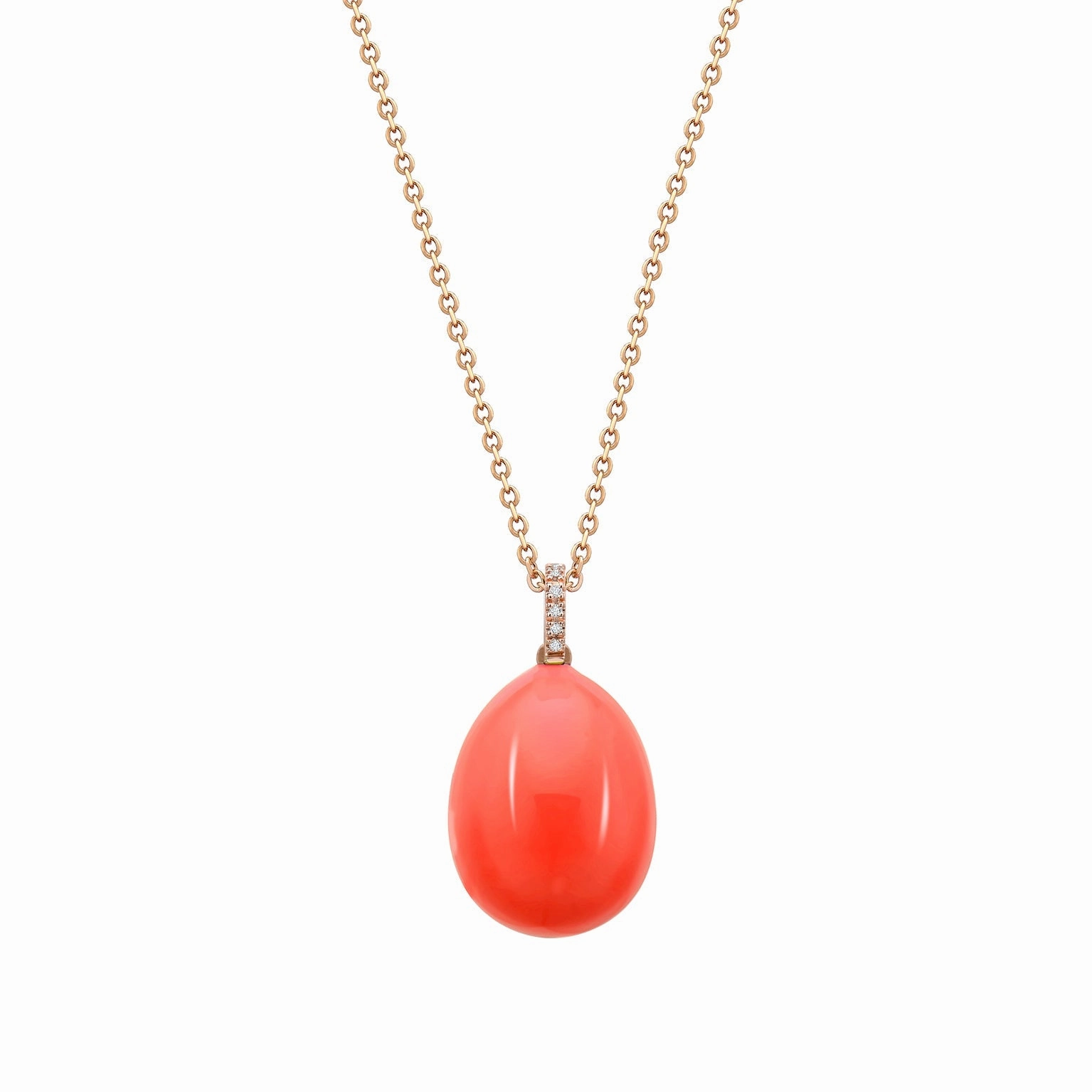 Faberge Essence 18ct Rose Gold Neon Orange Egg Pendant with Diamond Bail