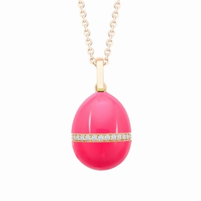 Faberge Essence 18ct Rose Gold Neon Pink Egg Pendant with Diamond Belt