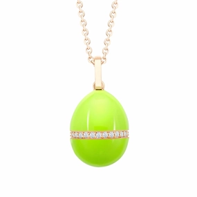 Faberge Essence 18ct Rose Gold Neon Yellow Egg Pendant with Diamond Belt