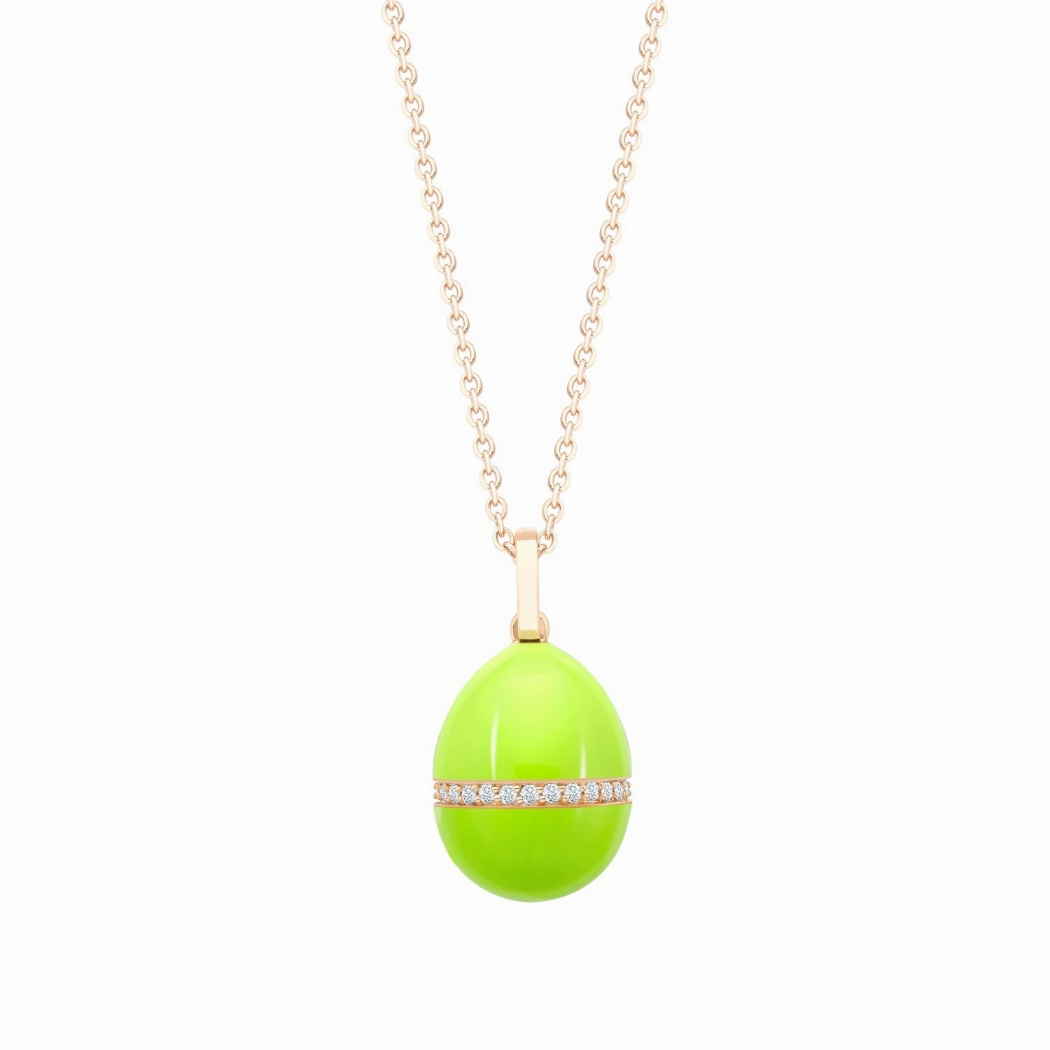 Faberge Essence 18ct Rose Gold Neon Yellow Egg Pendant with Diamond Belt