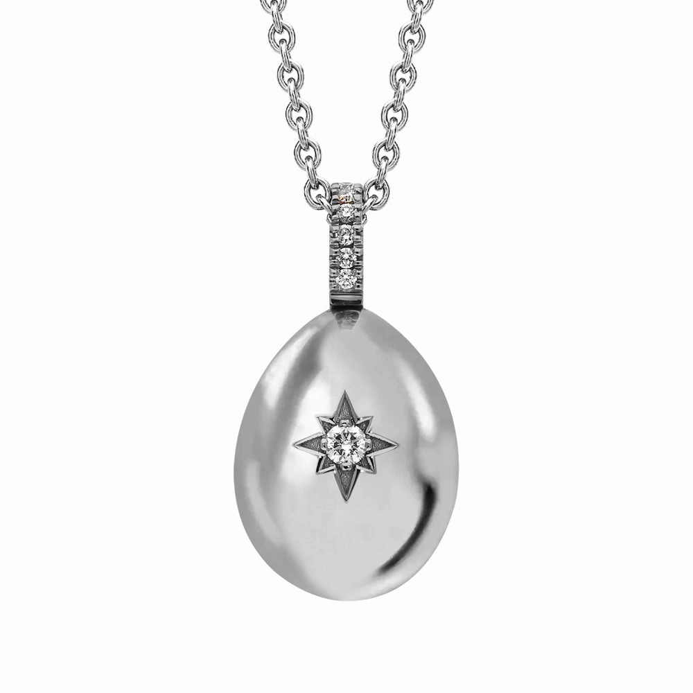 Faberge Essence 18ct White Gold 0.08ct Diamond Heart Egg Pendant Exclusive Edition