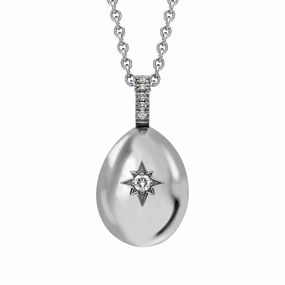 Faberge Essence 18ct White Gold 0.08ct Diamond Heart Egg Pendant Exclusive Edition