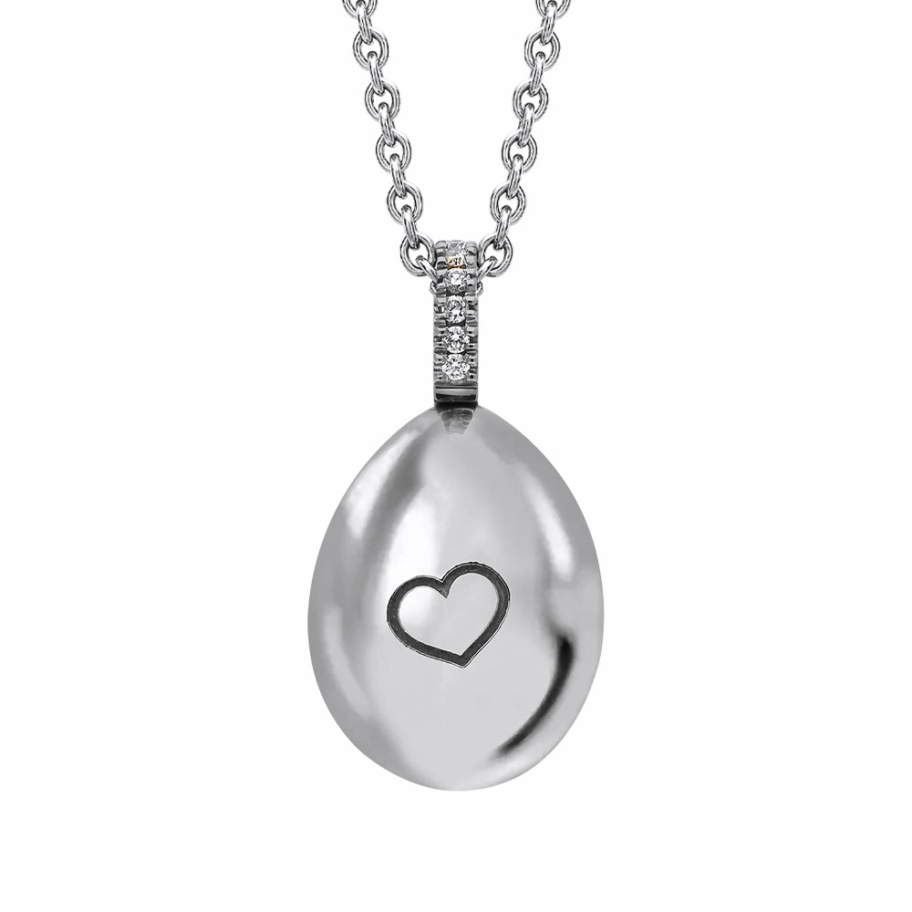 Faberge Essence 18ct White Gold 0.08ct Diamond Heart Egg Pendant Exclusive Edition