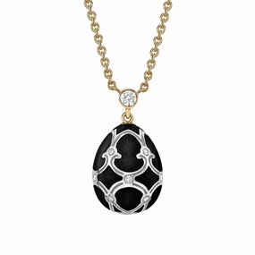 Faberge Heritage Yellow & White Gold Diamond & Black Guilloche Enamel Petite Egg Pendant