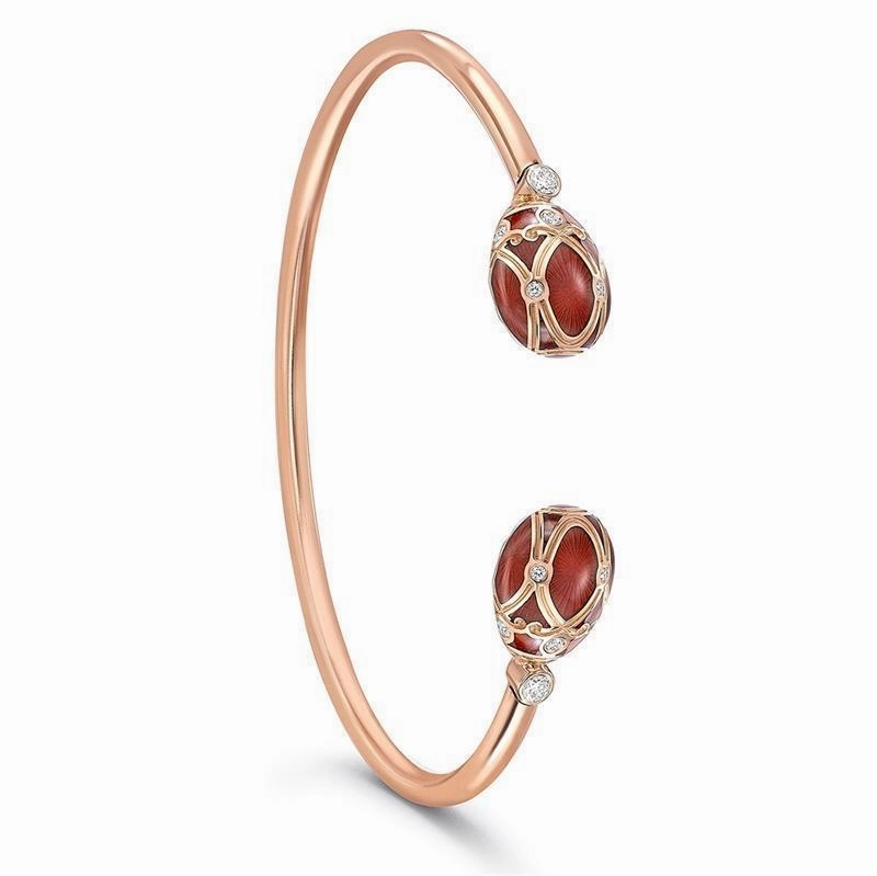 Faberge Palais Yelagin 18ct Rose Gold Diamond Red Open-Set Bangle
