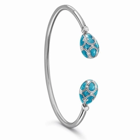 Faberge Palais Yelagin 18ct White Gold Teal Open Set Bangle