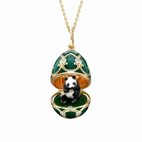 Faberge Tsarskoye Selo Yellow White Rose Gold Enamel Locket with Panda Surprise