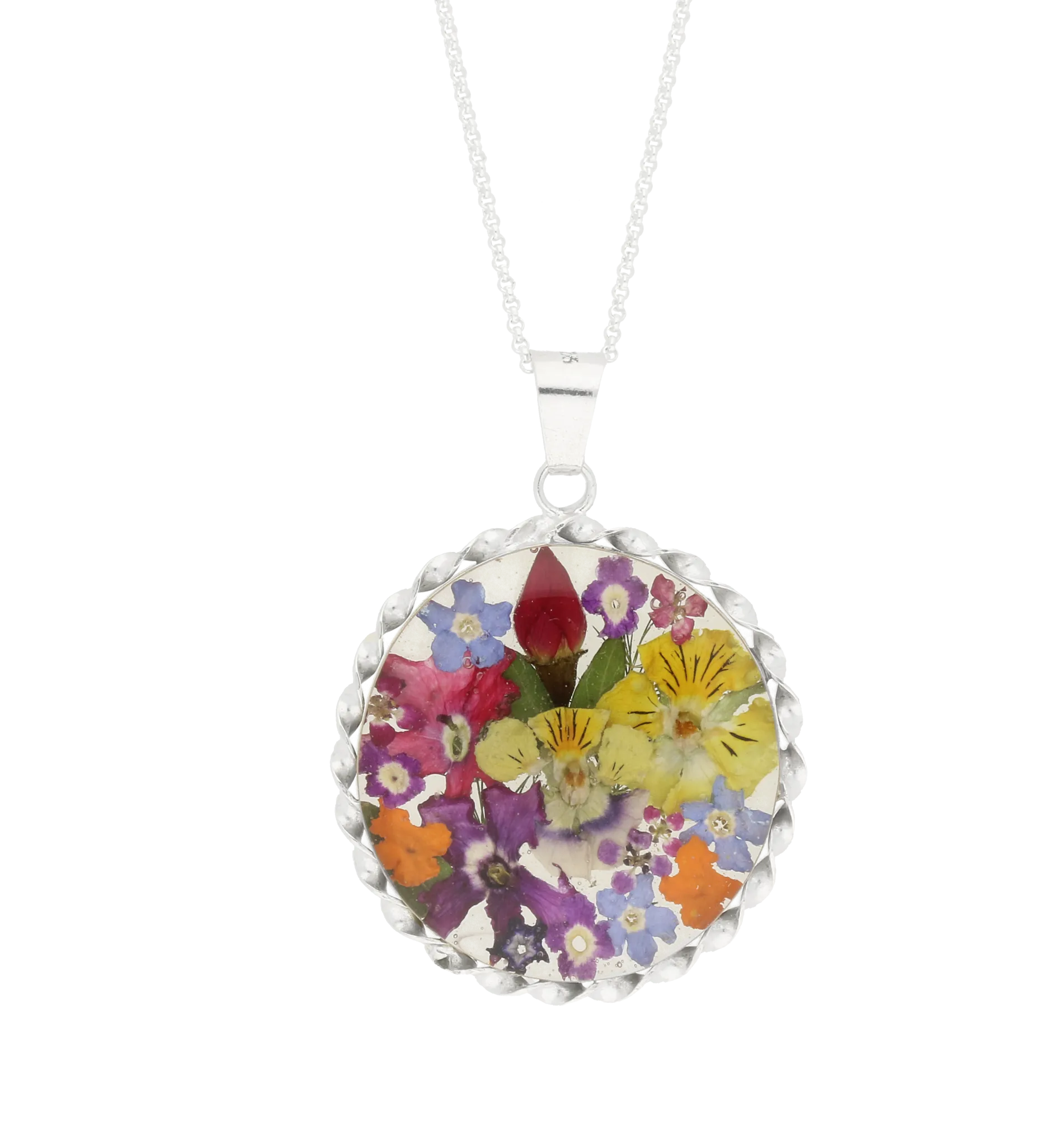 Floral Necklace Mixed Bright Round Silver Large