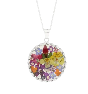 Floral Necklace Mixed Bright Round Silver Large