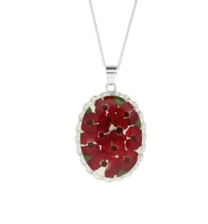 Floral Necklace Red Oval Silver Large