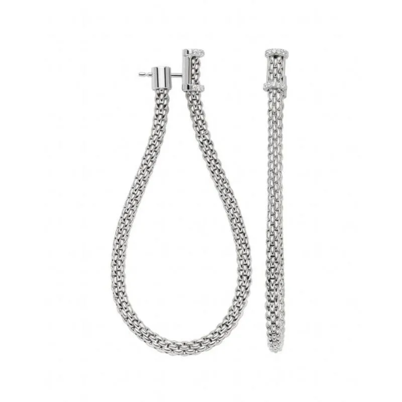Fope Flexit Essentials 18ct White Gold Diamond Long Mesh Chain Earrings