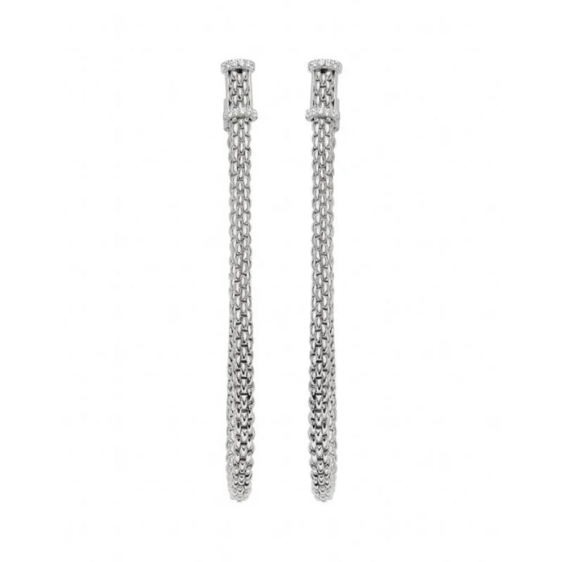 Fope Flexit Essentials 18ct White Gold Diamond Long Mesh Chain Earrings