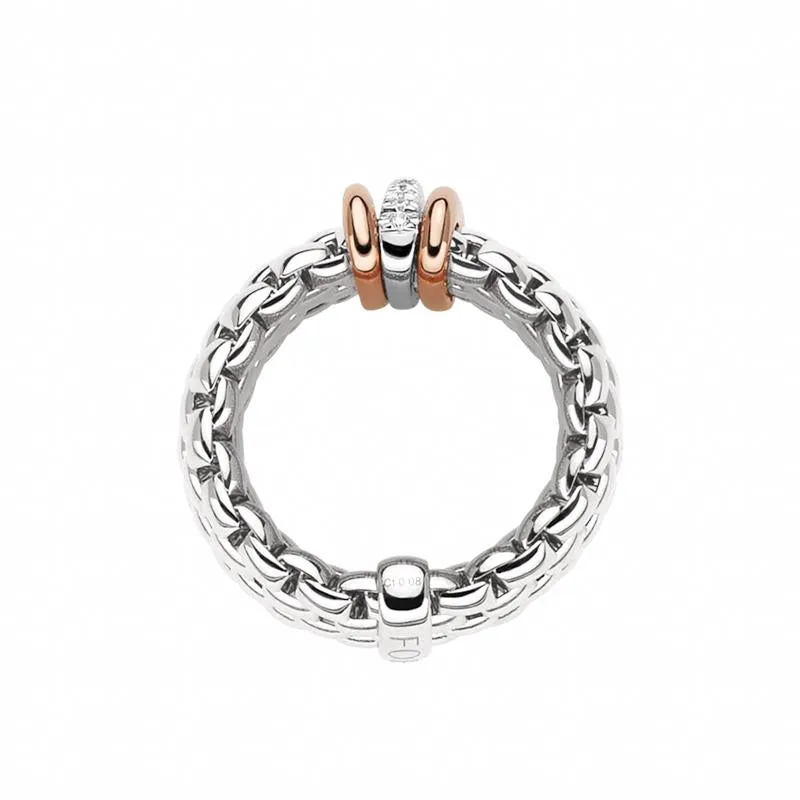 Fope Panorama 18ct White Gold 0.08ct Diamond Rose Gold Rondelle Ring