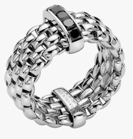 Fope Flex'it Panorama 18ct White Gold 0.70ct Black Diamond Ring