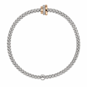 Fope Flex'it Prima 18ct White Gold 0.10ct Diamond Rose Gold Rondelle Bracelet