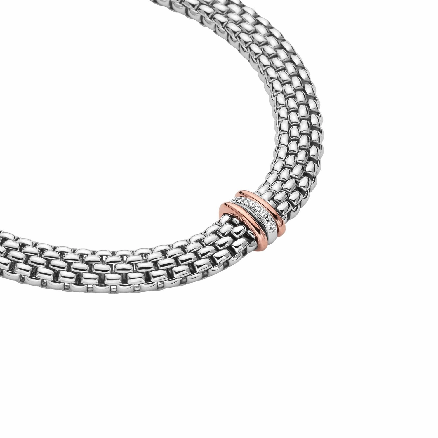 Fope Panorama 18ct White Gold 0.08ct Diamond Rose Gold Rondelle Necklace