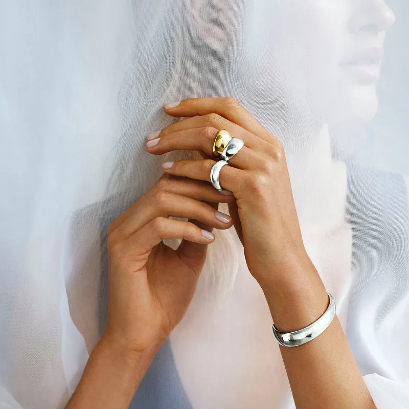 Georg Jensen Curve Sterling Silver 18ct Yellow Gold Ring