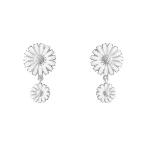 Georg Jensen Daisy Sterling Silver White Enamel Double Earrings