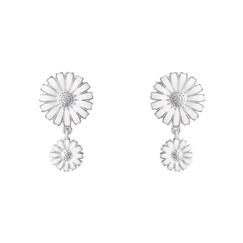 Georg Jensen Daisy Sterling Silver White Enamel Double Earrings