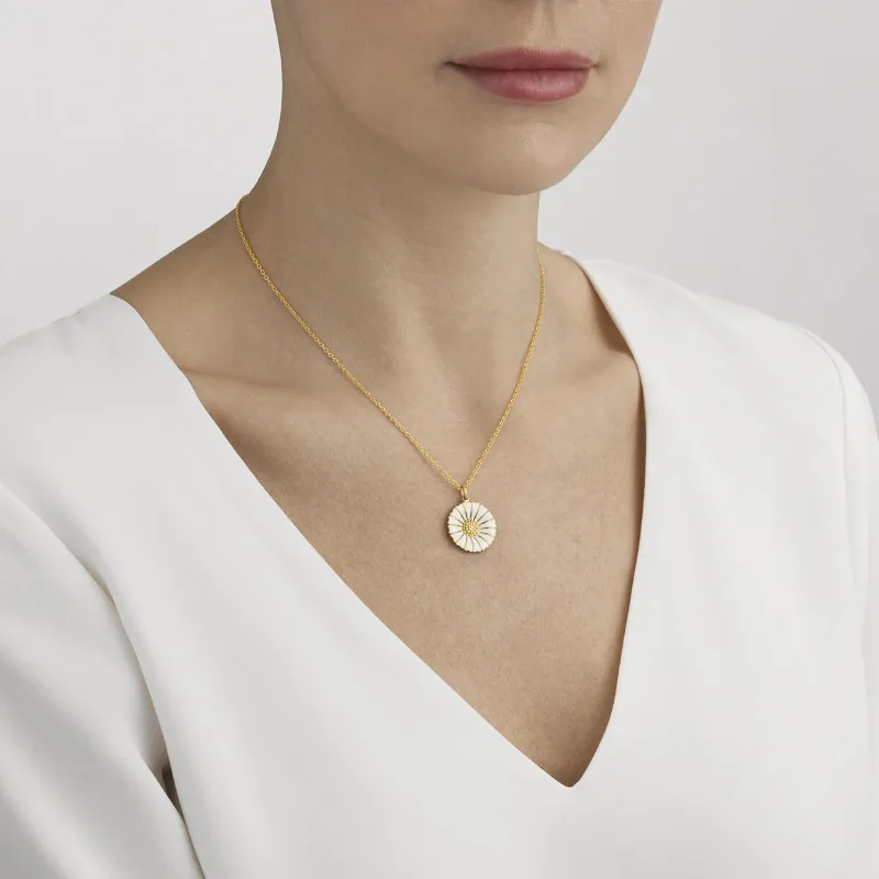 Georg Jensen Daisy Yellow Gold Plated Sterling Silver Enamel Necklace