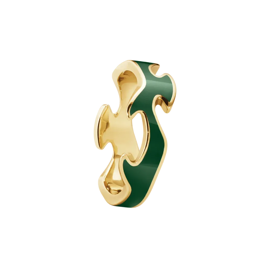 Georg Jensen Fusion 18ct Yellow Gold Green Lacquer Centre Ring
