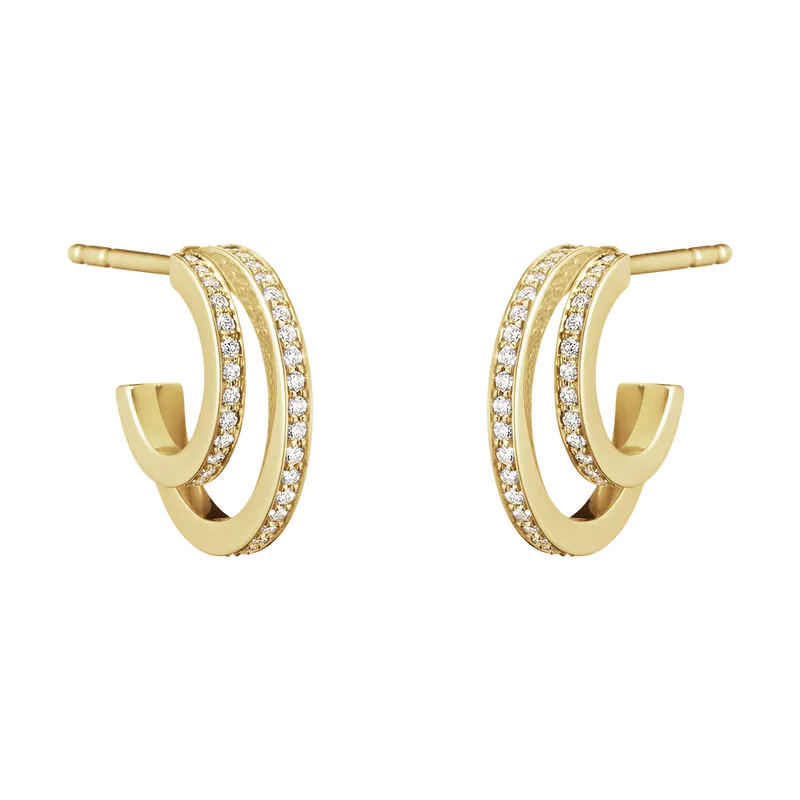 Georg Jensen Halo 18ct Yellow Gold 0.32ct Diamond Hoop Earrings
