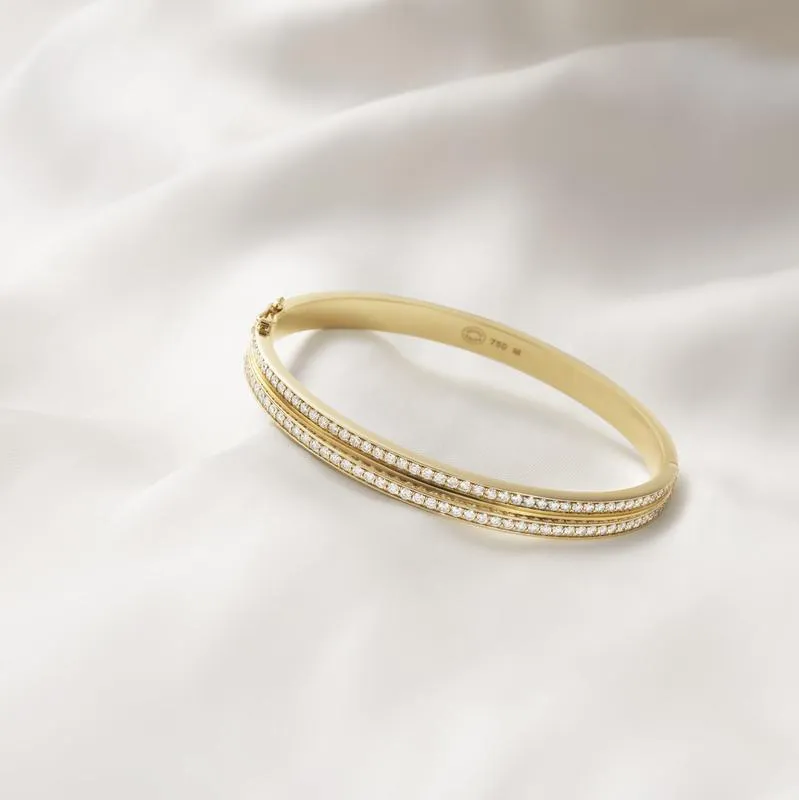 Georg Jensen Halo 18ct Yellow Gold 1.72ct Diamond Two Row Bangle D