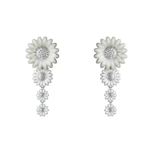 Georg Jensen Stine Goya Daisy Sterling Silver White Enamel Drop Earrings