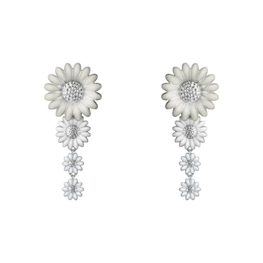 Georg Jensen Stine Goya Daisy Sterling Silver White Enamel Drop Earrings