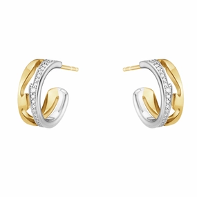 Georg Jensen Fusion 18ct Yellow and White Gold Diamond Pave Hoop Earrings